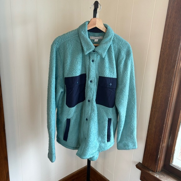 Outerknown Skyline Fleece Sherpa Jacket Blue Turquoise Shacket Shirt Mens Large - Picture 2 of 12